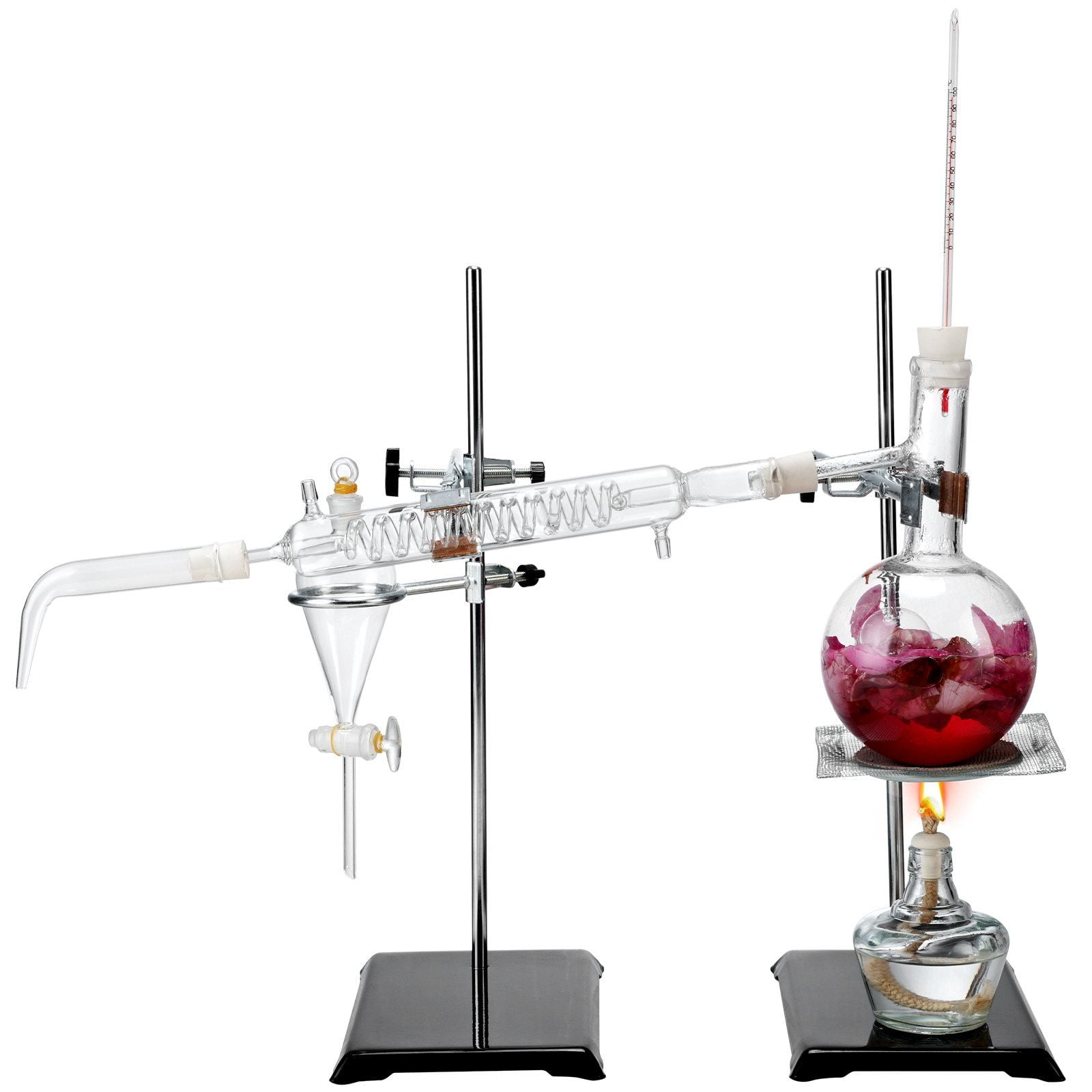 500ml Essential Oil Distillation Kit 3.3 Boro Lab Glassware Set with Alcohol Lamp Ceramic Mesh 24 40 Joint 28 Pcs