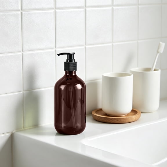 500ml Foaming Soap Dispenser, Amber Boston Round PET Plastic Pump Bottle, Refillable Liquid Container for Hand Soap, Shampoo, Lotion, Durable dispenser for Bathroom, Kitchen, and Travel