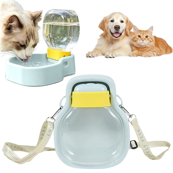 500ml Foldable Portable Pet Water Bottle, Leak Proof Dog Water Dispenser with Shoulder Strap, Reusable Travel Drinking Water Cup for Dogs Cats Outdoor Walking Hiking Camping Travel