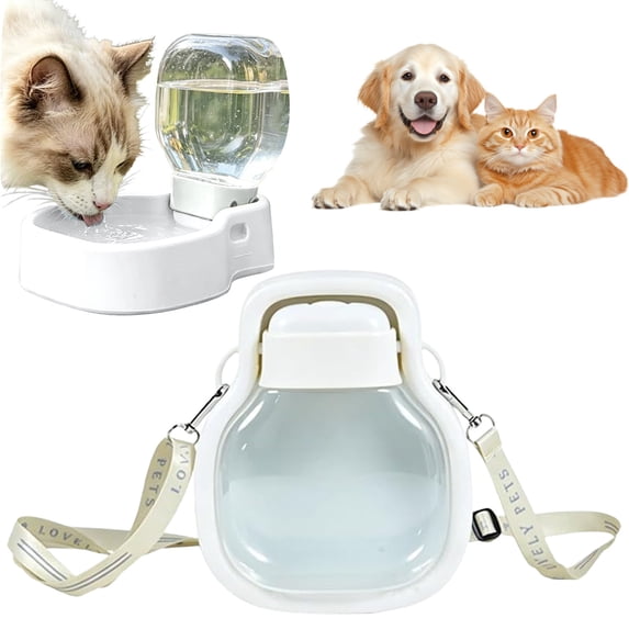 500ml Foldable Portable Pet Water Bottle, Leak Proof Dog Water Dispenser with Shoulder Strap, Reusable Travel Drinking Water Cup for Dogs Cats Outdoor Walking Hiking Camping Travel
