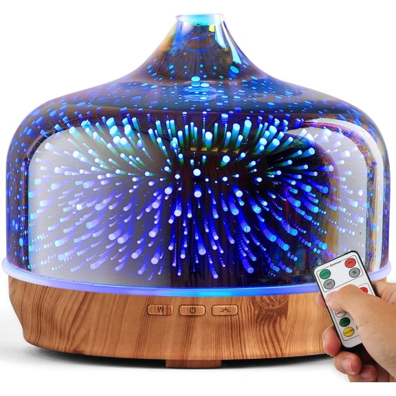 500ml Glass Essential Oil Diffuser Aromatherapy Ultrasonic Cool Mist Humidifier 15-21 Running Hours Diffusers with Remote Control for Sleeping Yoga Working Spa(Silver