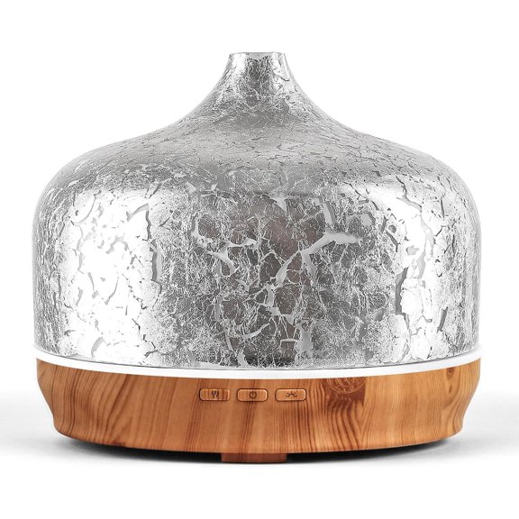 500ml Glass Essential Oil Diffuser Aromatherapy Ultrasonic Cool Mist Humidifier 15-21 Running Hours Waterless Auto-Off Air Diffusers for Sleeping Yoga Working Spa(Silver Plated)
