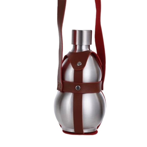 500ml Gourd Shape Beverage Water Bottle Liquor Flask With Secure Leak Proof Screw On Lid And Convenient Leather Strap