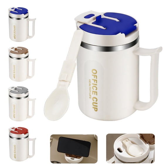500ml Insulated Stainless Coffee Mug With Lid And Handle Folding Spoon Inside The Lid Multifunctional Coffee Mug For Coffee Beverages And Juices,kitchen drinking cups