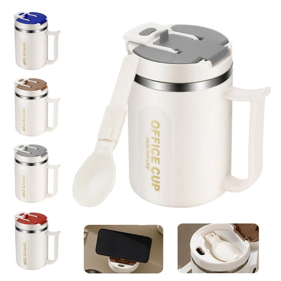 500ml Insulated Stainless Coffee Mug With Lid And Handle Folding Spoon Inside The Lid Multifunctional Coffee Mug For Coffee Beverages And Juices,kitchen drinking cups