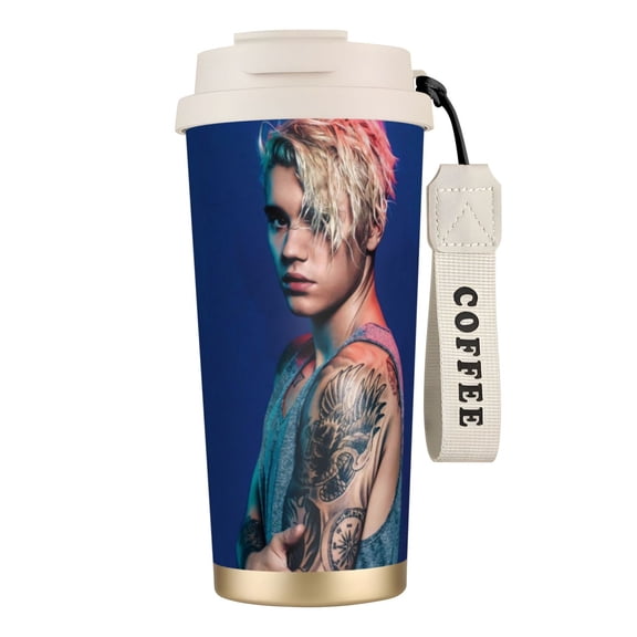 500ml Leak Proof Reusable Vacuum Insulated Mug Justin Bieber (38) 316 Stainless Steel Coffee Cup White Tumbler