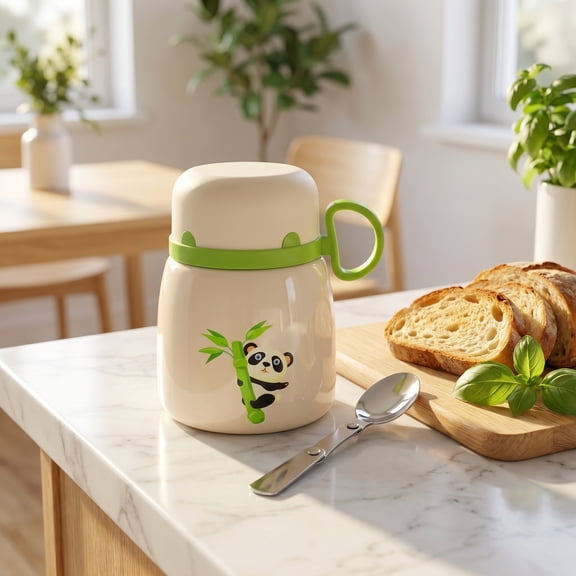 500ml Panda Insulated Food Jar with Spoon, Stainless Steel Leak-Proof Thermal Soup Container.
