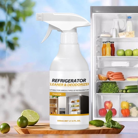 500ml Refrigerator Deodorizer And Cleaner Spray, Odor Eliminator For Fridge Freezer, Safe Mild Formula, Quick Spray Wipe Maintenance, Removes Tough Stains And Smells, Home Kitchen Freshness