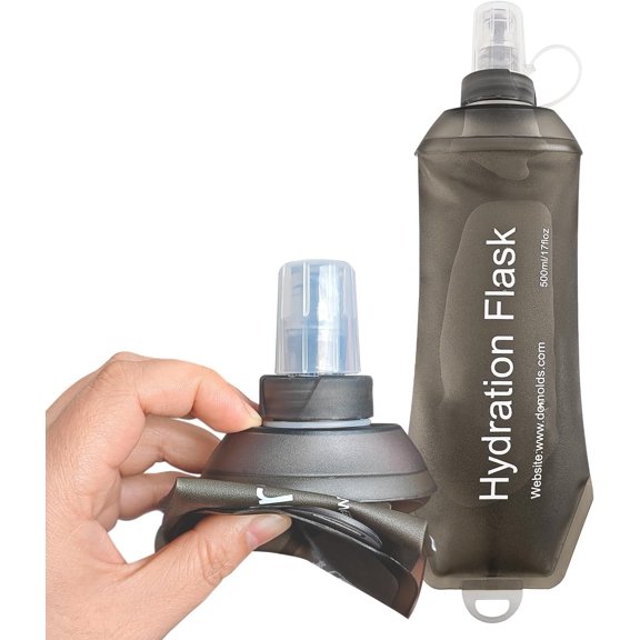 500ml Soft Flask, Soft Water Bottle for Hydration Packs, Running, Hiking, Cycling and Climbing - Gray