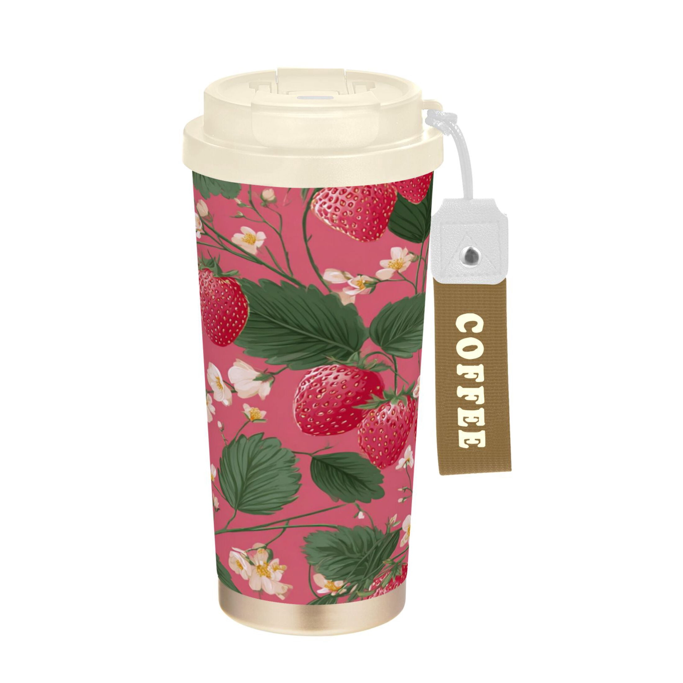500ml Stainless Steel Coffee Mug with Portable Beige Strap Vacuum ...
