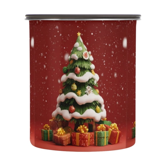 500ml Stainless Steel Food Storage Containers 3d Christmas Tree Airtight Kitchen Canisters with Vacuum Lid for Coffee Tea Flour Sugar Grains