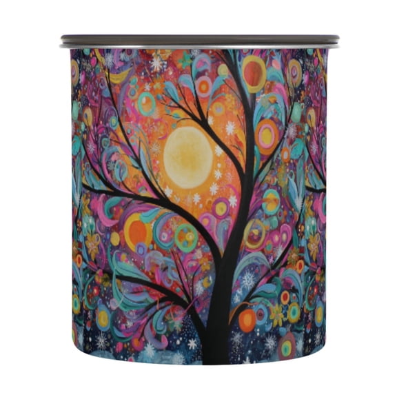 500ml Stainless Steel Food Storage Containers Beautiful Abstract Tree Painting Airtight Kitchen Canisters with Vacuum Lid for Coffee Tea Flour Sugar Grains