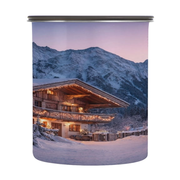 500ml Stainless Steel Food Storage Containers Beautiful Wooden Chalet Airtight Kitchen Canisters with Vacuum Lid for Coffee Tea Flour Sugar Grains