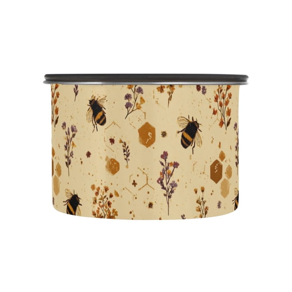 500ml Stainless Steel Food Storage Containers Bees and Flowers Pattern Airtight Kitchen Canisters with Vacuum Lid for Coffee Tea Flour Sugar Grains