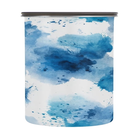 500ml Stainless Steel Food Storage Containers Blue Ink Pattern Airtight Kitchen Canisters with Vacuum Lid for Coffee Tea Flour Sugar Grains