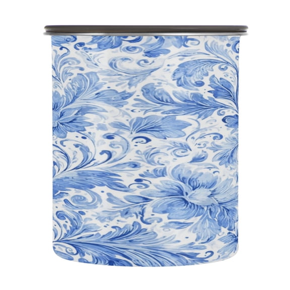 500ml Stainless Steel Food Storage Containers Blue Watercolor Floral Pattern Airtight Kitchen Canisters with Vacuum Lid for Coffee Tea Flour Sugar Grains