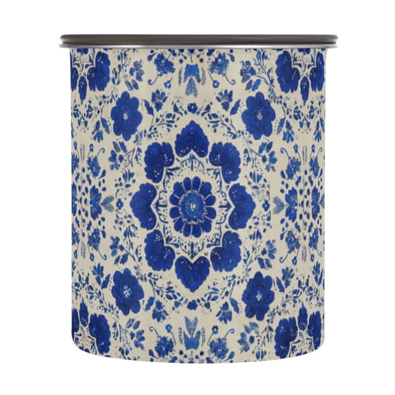500ml Stainless Steel Food Storage Containers Blue and White Batik Pattern Airtight Kitchen Canisters with Vacuum Lid for Coffee Tea Flour Sugar Grains