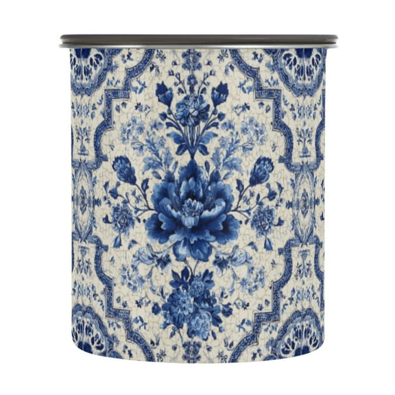 500ml Stainless Steel Food Storage Containers Blue and White Porcelain-style Airtight Kitchen Canisters with Vacuum Lid for Coffee Tea Flour Sugar Grains