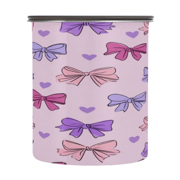 500ml Stainless Steel Food Storage Containers Bows and Heart Pattern Airtight Kitchen Canisters with Vacuum Lid for Coffee Tea Flour Sugar Grains