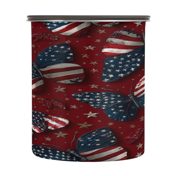 500ml Stainless Steel Food Storage Containers Butterfly with National Flag Airtight Kitchen Canisters with Vacuum Lid for Coffee Tea Flour Sugar Grains
