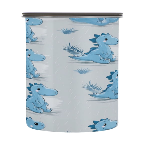 500ml Stainless Steel Food Storage Containers Cartoon Blue Dinosaurs Airtight Kitchen Canisters with Vacuum Lid for Coffee Tea Flour Sugar Grains