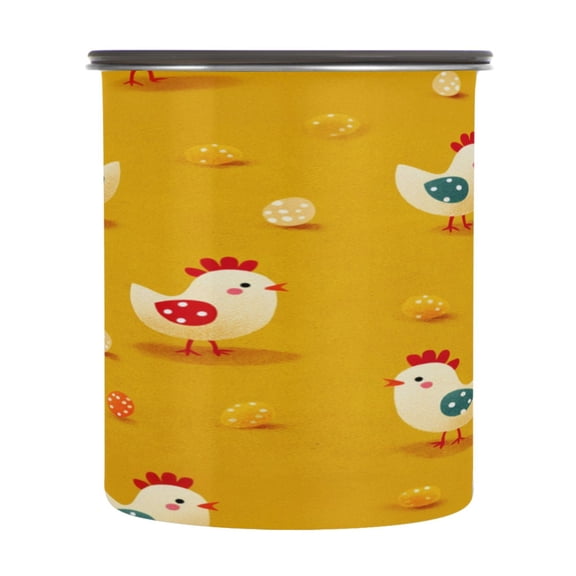 500ml Stainless Steel Food Storage Containers Cartoon Chickens Pattern Airtight Kitchen Canisters with Vacuum Lid for Coffee Tea Flour Sugar Grains