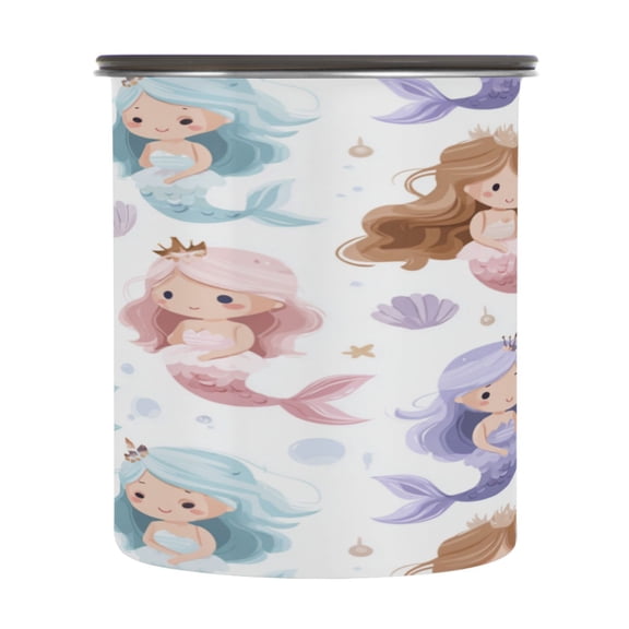 500ml Stainless Steel Food Storage Containers Cartoon Mermaids Airtight Kitchen Canisters with Vacuum Lid for Coffee Tea Flour Sugar Grains