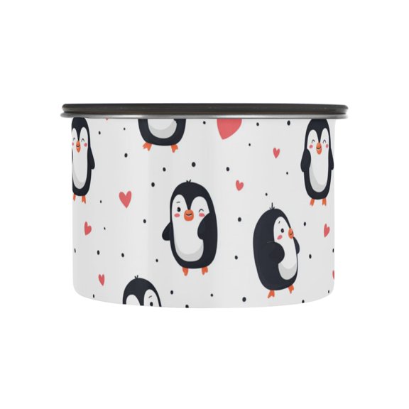 500ml Stainless Steel Food Storage Containers Cartoon Penguin Pattern Airtight Kitchen Canisters with Vacuum Lid for Coffee Tea Flour Sugar Grains