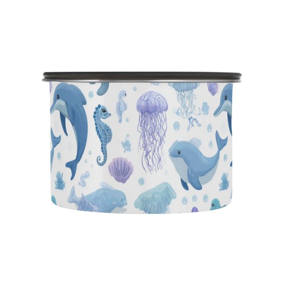500ml Stainless Steel Food Storage Containers Cartoon Sea Animals Airtight Kitchen Canisters with Vacuum Lid for Coffee Tea Flour Sugar Grains