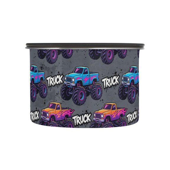 500ml Stainless Steel Food Storage Containers Cartoon Truck Pattern Airtight Kitchen Canisters with Vacuum Lid for Coffee Tea Flour Sugar Grains