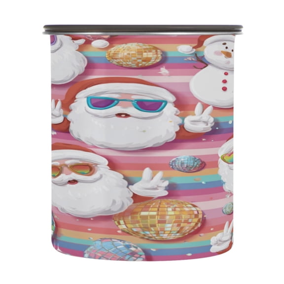 500ml Stainless Steel Food Storage Containers Cartoon-style Santa Claus Airtight Kitchen Canisters with Vacuum Lid for Coffee Tea Flour Sugar Grains