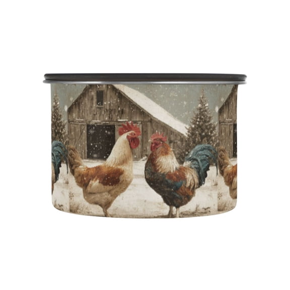 500ml Stainless Steel Food Storage Containers Chicken and Rooster Airtight Kitchen Canisters with Vacuum Lid for Coffee Tea Flour Sugar Grains