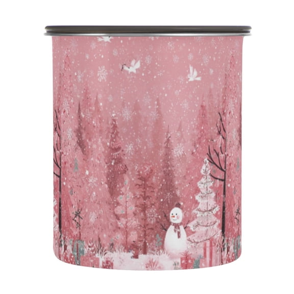 500ml Stainless Steel Food Storage Containers Christmas Forest with Snowmen Airtight Kitchen Canisters with Vacuum Lid for Coffee Tea Flour Sugar Grains