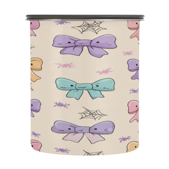 500ml Stainless Steel Food Storage Containers Colorful Bow Pattern Airtight Kitchen Canisters with Vacuum Lid for Coffee Tea Flour Sugar Grains