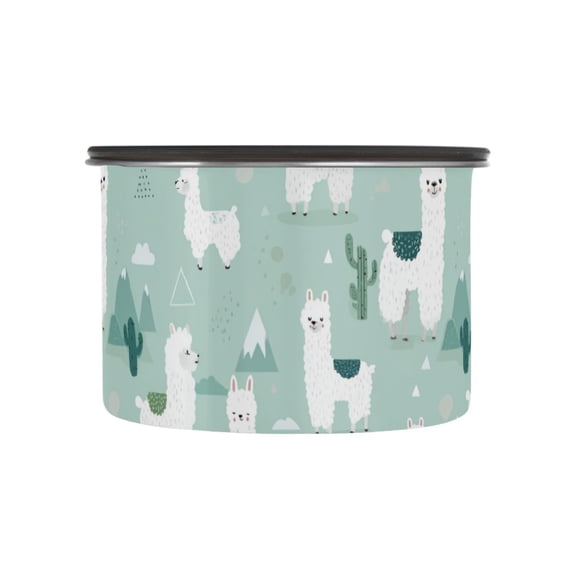 500ml Stainless Steel Food Storage Containers Cute Cartoon Llama Pattern Airtight Kitchen Canisters with Vacuum Lid for Coffee Tea Flour Sugar Grains
