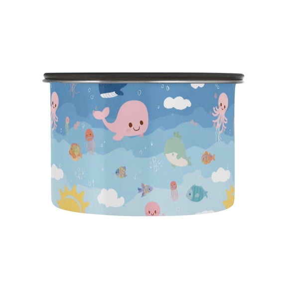 500ml Stainless Steel Food Storage Containers Cute Cartoon Underwater Scene Airtight Kitchen Canisters with Vacuum Lid for Coffee Tea Flour Sugar Grains
