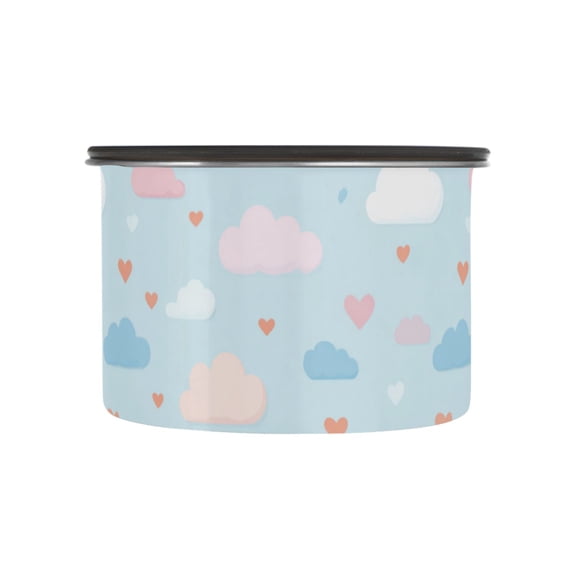 500ml Stainless Steel Food Storage Containers Cute Clouds and Hearts Pattern Airtight Kitchen Canisters with Vacuum Lid for Coffee Tea Flour Sugar Grains