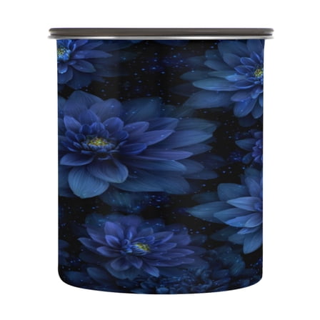 500ml Stainless Steel Food Storage Containers Deep Blue Flower Airtight Kitchen Canisters with Vacuum Lid for Coffee Tea Flour Sugar Grains