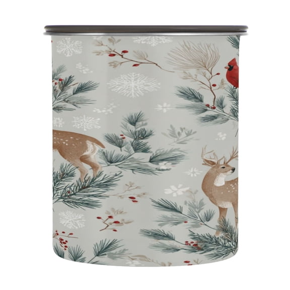 500ml Stainless Steel Food Storage Containers Deer and Cardinals Pattern Airtight Kitchen Canisters with Vacuum Lid for Coffee Tea Flour Sugar Grains