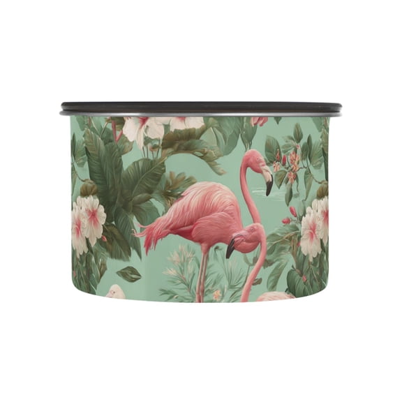 500ml Stainless Steel Food Storage Containers Flamingo Tropical Leaves Pattern Airtight Kitchen Canisters with Vacuum Lid for Coffee Tea Flour Sugar Grains