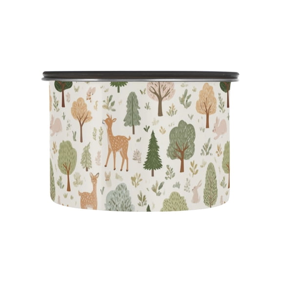 500ml Stainless Steel Food Storage Containers Forest Animals and Trees Airtight Kitchen Canisters with Vacuum Lid for Coffee Tea Flour Sugar Grains