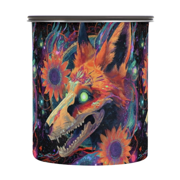 500ml Stainless Steel Food Storage Containers Fox Skull Airtight Kitchen Canisters with Vacuum Lid for Coffee Tea Flour Sugar Grains