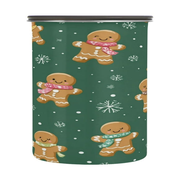 500ml Stainless Steel Food Storage Containers Gingerbread Christmas Theme Pattern Airtight Kitchen Canisters with Vacuum Lid for Coffee Tea Flour Sugar Grains