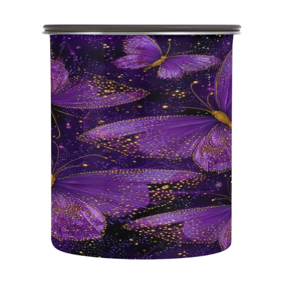 500ml Stainless Steel Food Storage Containers Glowing Purple Butterfly Airtight Kitchen Canisters with Vacuum Lid for Coffee Tea Flour Sugar Grains