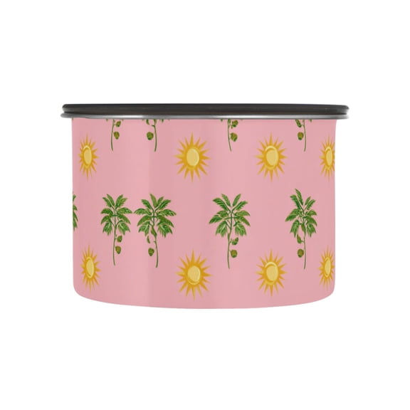 500ml Stainless Steel Food Storage Containers Green Palm Tree Pattern Airtight Kitchen Canisters with Vacuum Lid for Coffee Tea Flour Sugar Grains