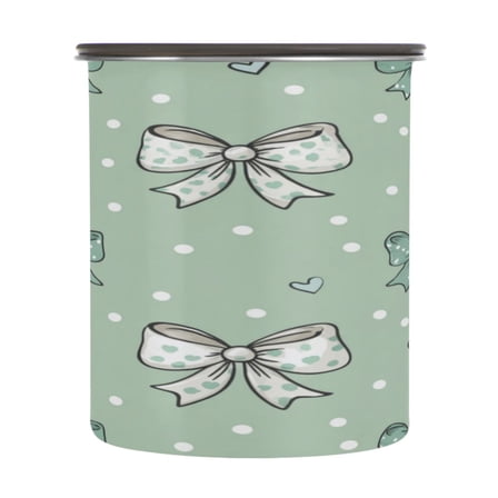 500ml Stainless Steel Food Storage Containers Green and Mint Bows Airtight Kitchen Canisters with Vacuum Lid for Coffee Tea Flour Sugar Grains