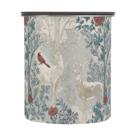 500ml Stainless Steel Food Storage Containers Hand-drawn Deer and Cardinals Airtight Kitchen Canisters with Vacuum Lid for Coffee Tea Flour Sugar Grains