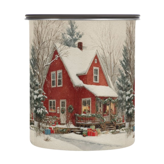 500ml Stainless Steel Food Storage Containers House with Snow-covered Roof Airtight Kitchen Canisters with Vacuum Lid for Coffee Tea Flour Sugar Grains