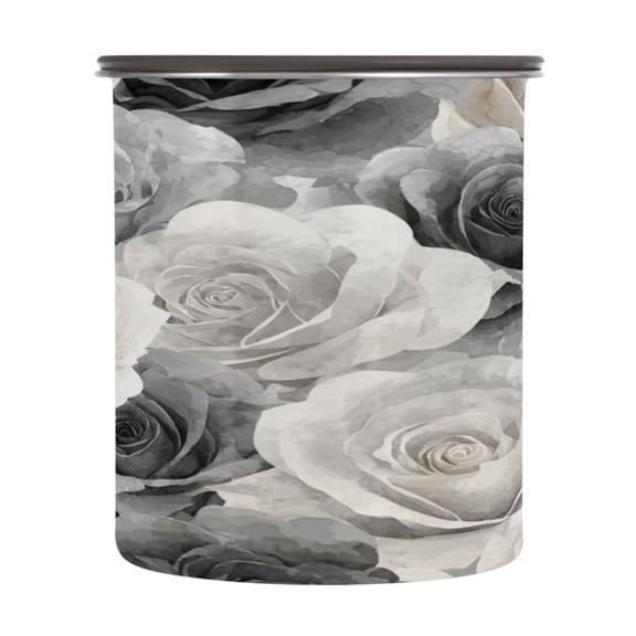 500ml Stainless Steel Food Storage Containers Ink Wash Style Roses Airtight Kitchen Canisters with Vacuum Lid for Coffee Tea Flour Sugar Grains
