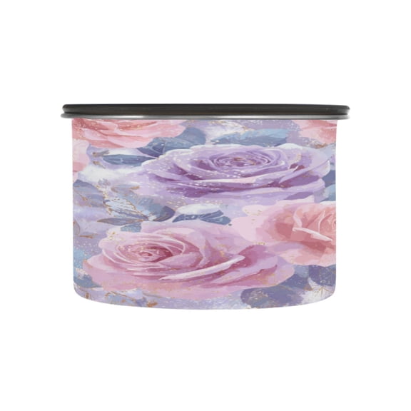 500ml Stainless Steel Food Storage Containers Lavender Watercolor Roses Airtight Kitchen Canisters with Vacuum Lid for Coffee Tea Flour Sugar Grains
